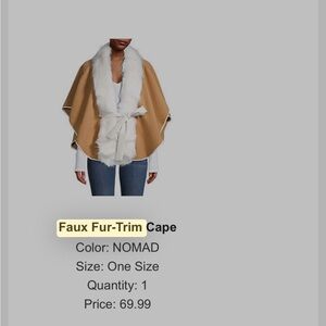 Faux Fur-Trim Cape in Tan and White
